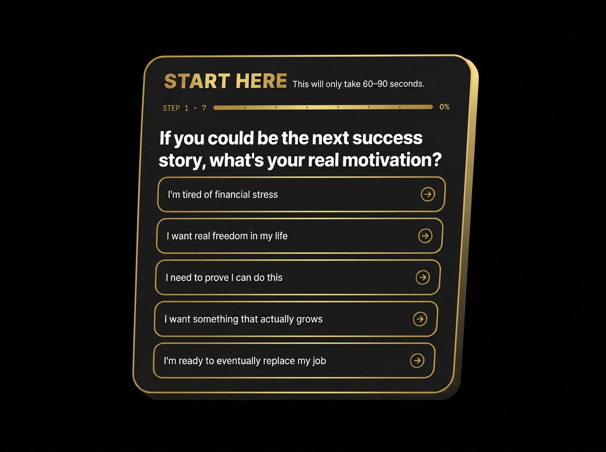Plug & Profit onboarding quiz asking about your motivation