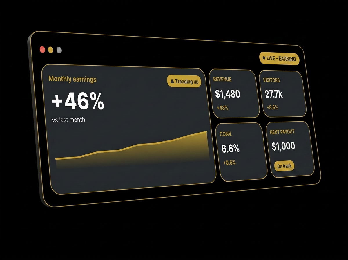 Earnings dashboard showing monthly revenue growth and next payout